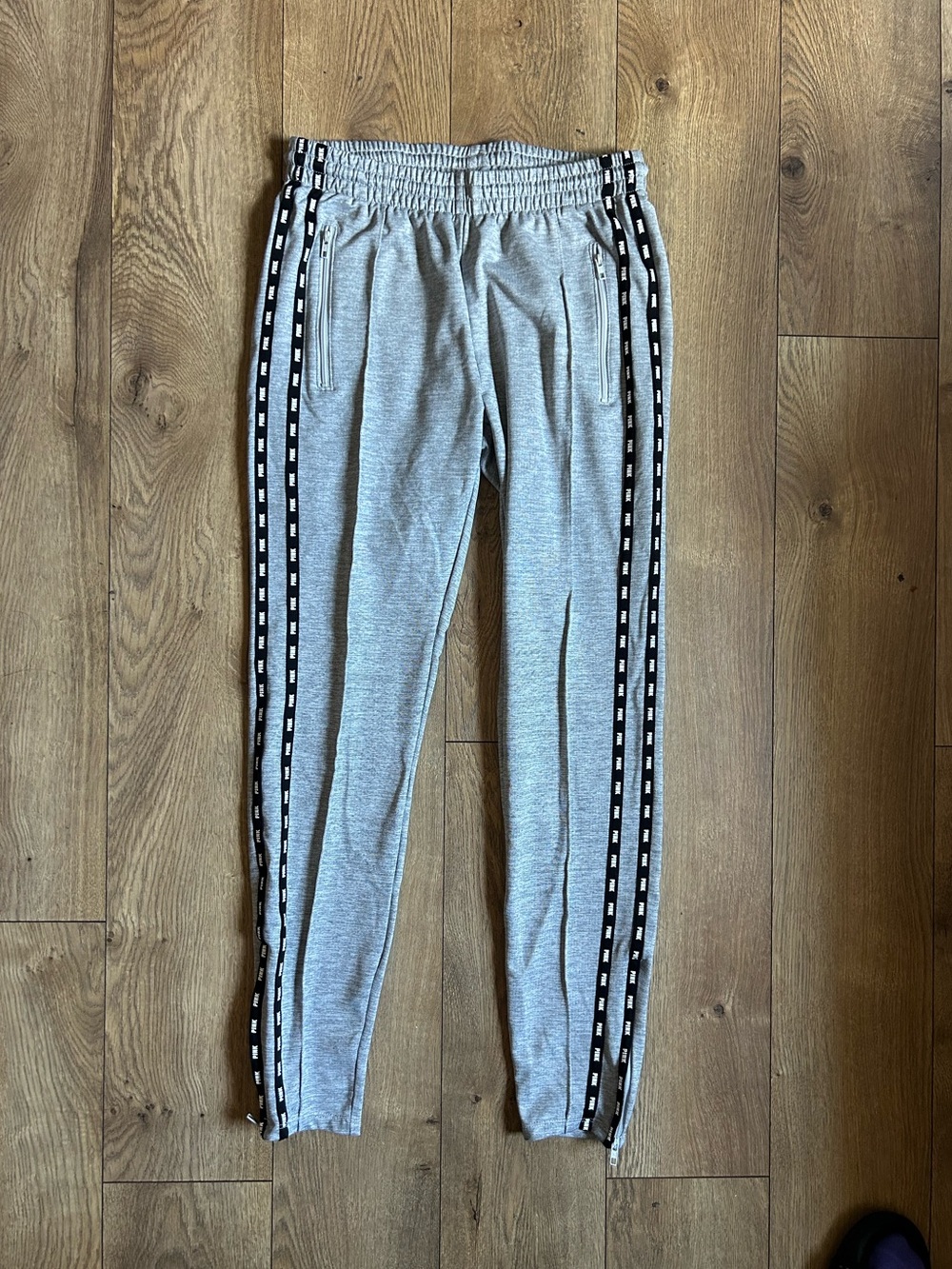 PINK Victoria's Secret Grey Jogger Pants with Black & White Side Stripes